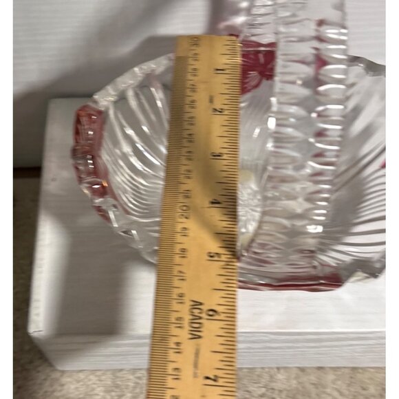 Vintage Glass Basket Clear Handle With Red Floral Accents & Textured Handle 6" - Picture 11 of 12